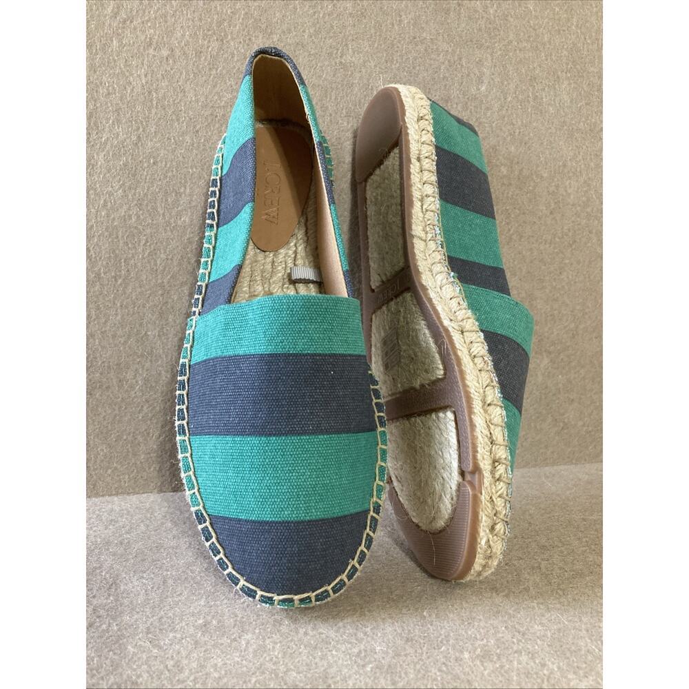 J. Crew Canvas Slip-On Espadrilles Women’s‎ 6.5 New Navy Green AW595 Coastal